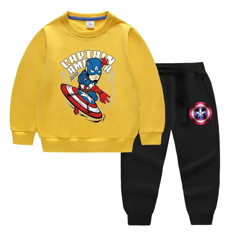 Jesenné deti Chlapče oblečenie sada dievčat Captain America Tlačené mikiny pulvover a nohavice spodná 2ks oblek sledovacie súpravy
