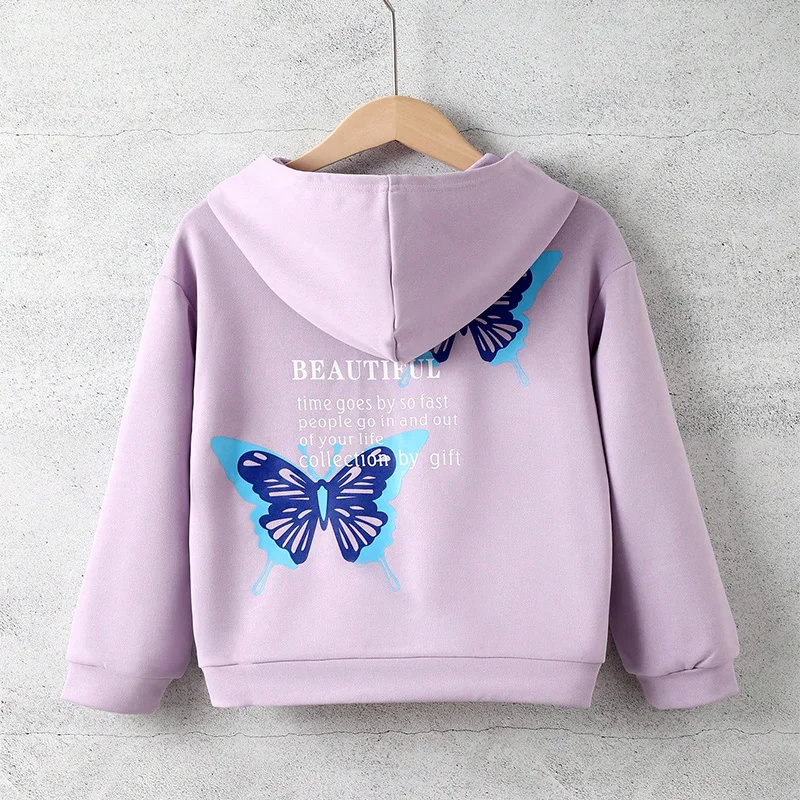 Jesenné dievčatá a dievčatá trendy roztomilé tepla s kapucňou Pullover Letter Butterfly tlačený miláčik princezná narodeninová oslava šaty