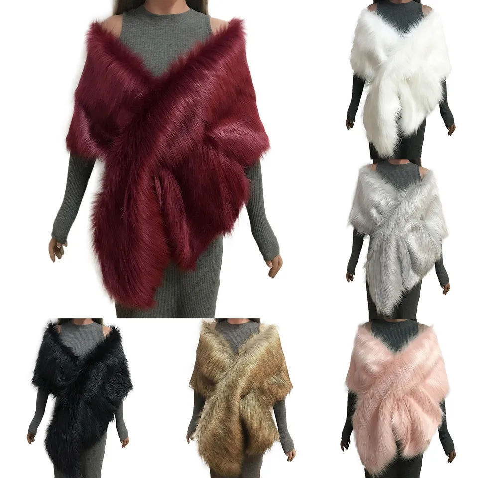 Jesenné elegantné ženy Faux kožušina Plyš na svadobnú šatku šál nevesta večierky obal šál luxusný masívny plášť plášťový plášť Svadobná šatka