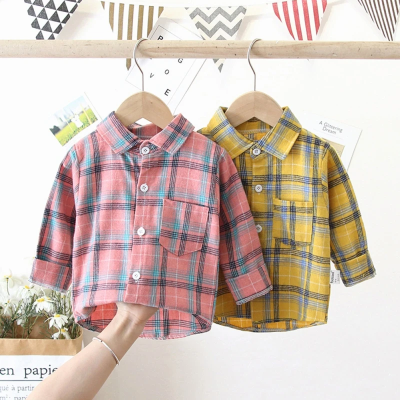 Jesenné oblečenie pre deti dievčatá Dievčatá Classic Pid Plaid Tirt Casual detské košele Vonkajšie oblečenie Blúzky Blúzky pre deti 2-6-ročné