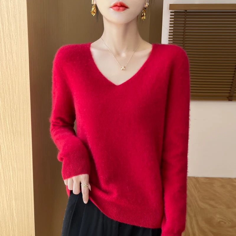 Jeseň a zima nová nová dámska prvá línia pripravená na nosenie 100% čistej vlnenej výskumu v krku Vysoké voľné teplé kašmírové pullover Top