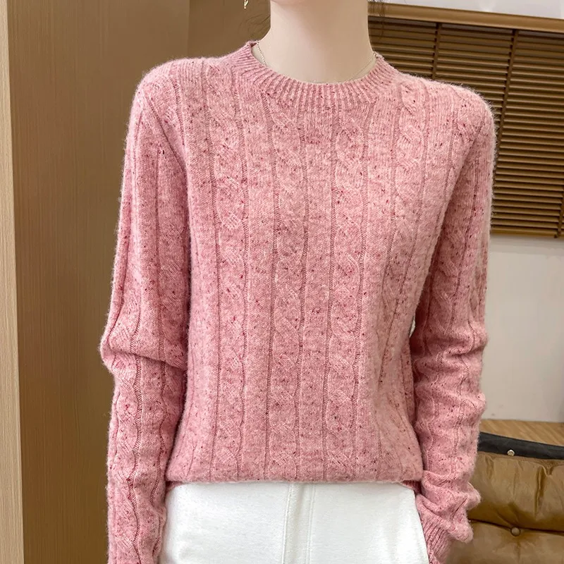 Jeseň a zima Nový 100% čistý kašmíru Sweater Dámsky okrúhly krk Twist Dlhý ruka