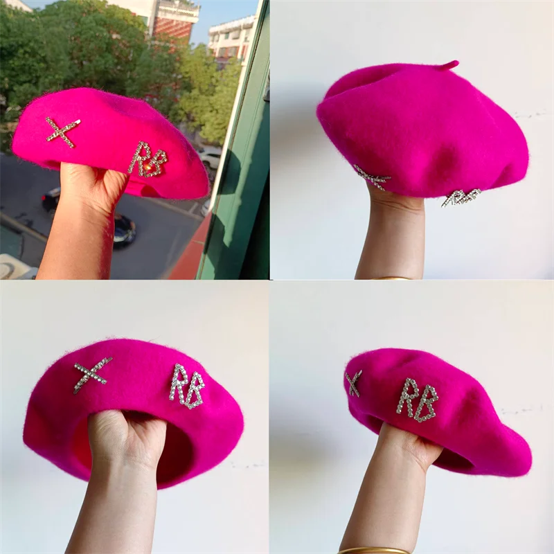 Jeseň a zimná baret 2024 Nové vlnené anglické písmená Candy Color maliar klobúk Dámsky klobúk zimný klobúk biely gorros