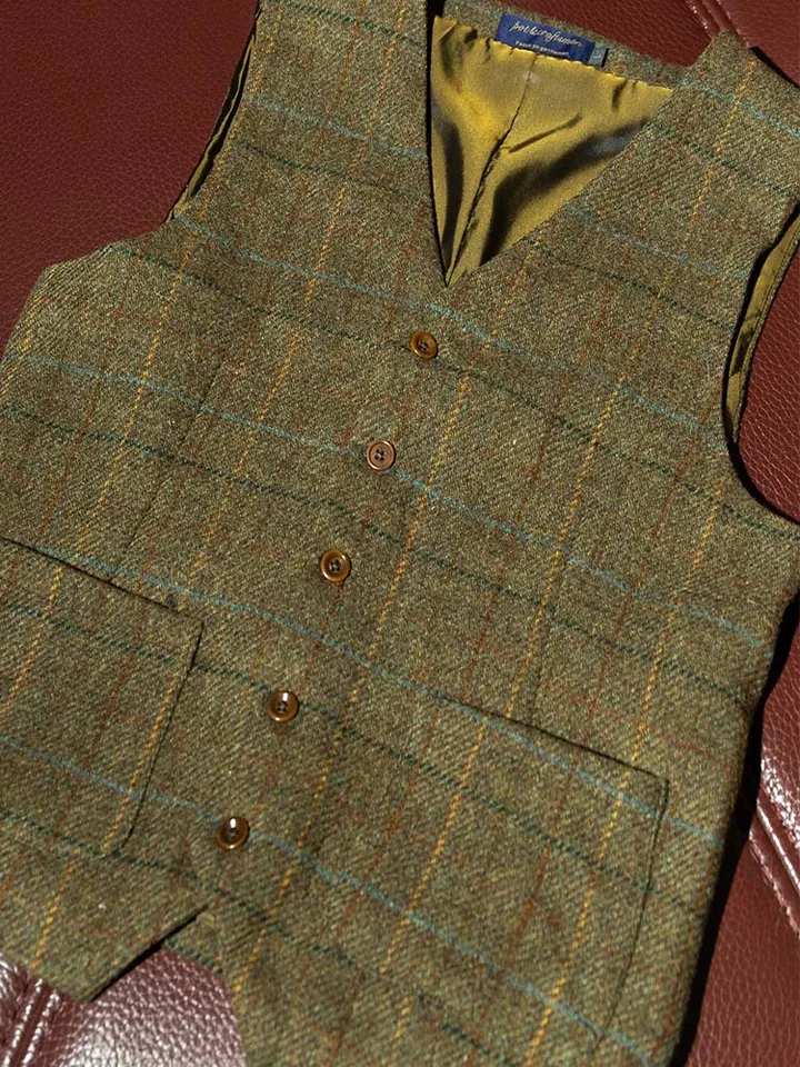 Jeseň a zimný oblek vesta Pánsky v štýle Harris Retro Plaid Pure Wool Tweed Classic Ves vesty vrstvené prispôsobenie