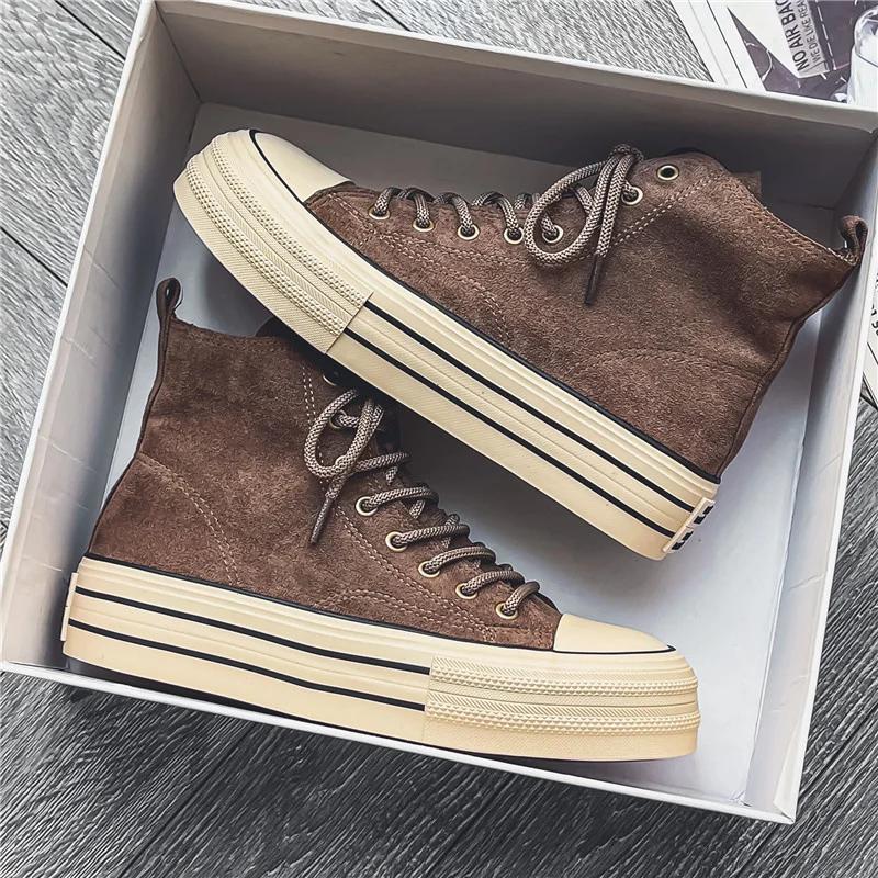 Jeseň Brown Mens High Top tenisky Príležitostné platformy plátno Platba Men Comfort Vulcanize tenisky unisex espadrilles Zapatos hombre