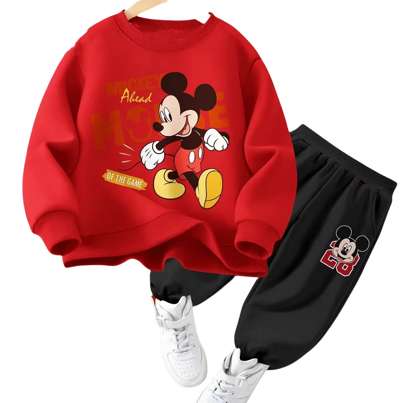 Jeseň dievčatka Chlapče Set Children Disney Mickey Tlač mikiny Top a nohavice spodná 2ks oblek Kid Cotton Tracksuit