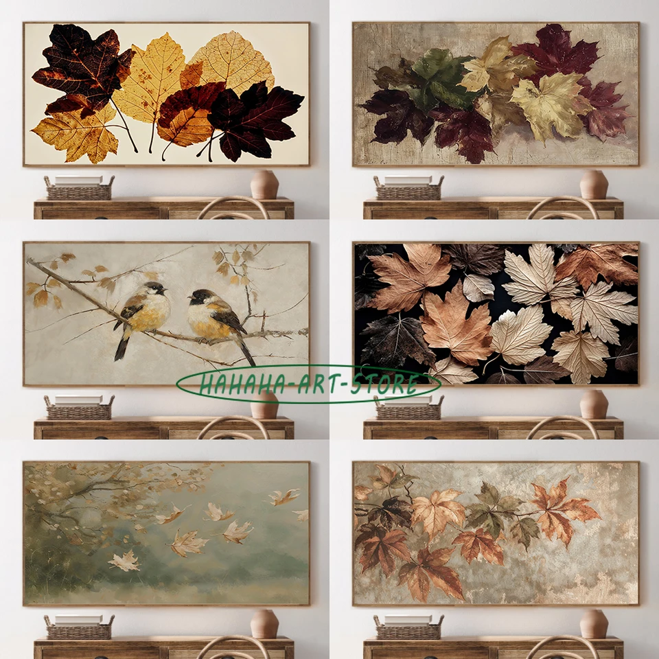 Jeseň Fall Vintage Painting plagát plátno tlač Zlatá jesenná stena dekorácie javorové listy a spadnuté listy domáca izba dekor