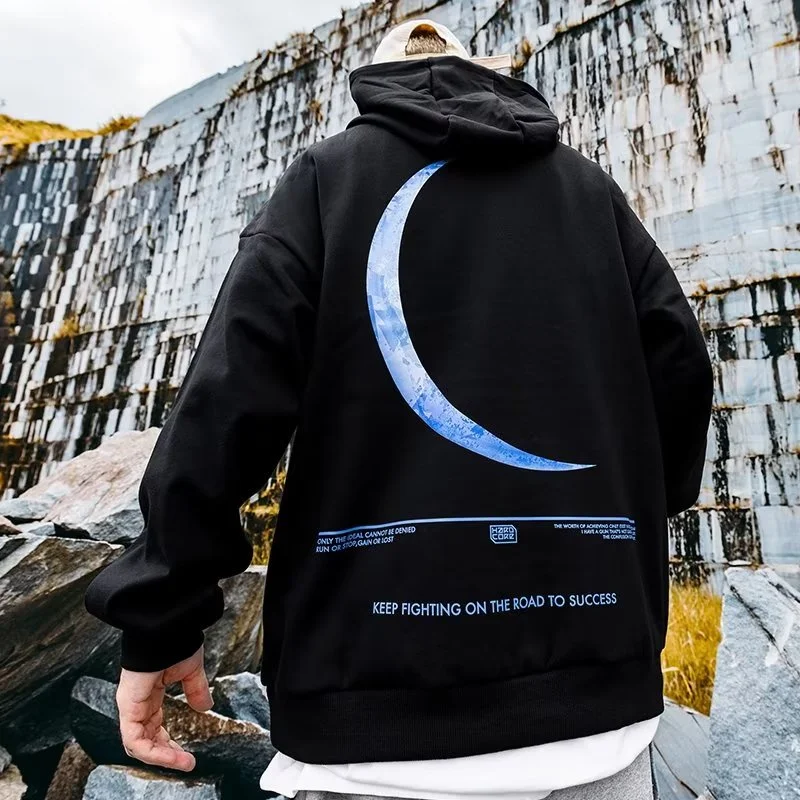 Jeseň Funny Moon Grafické tlačené mikiny pre mužov 2025 Nový nadrozmerný hip hop s kapucňou mikiny neformálne Y2K Streetwear Hoodie