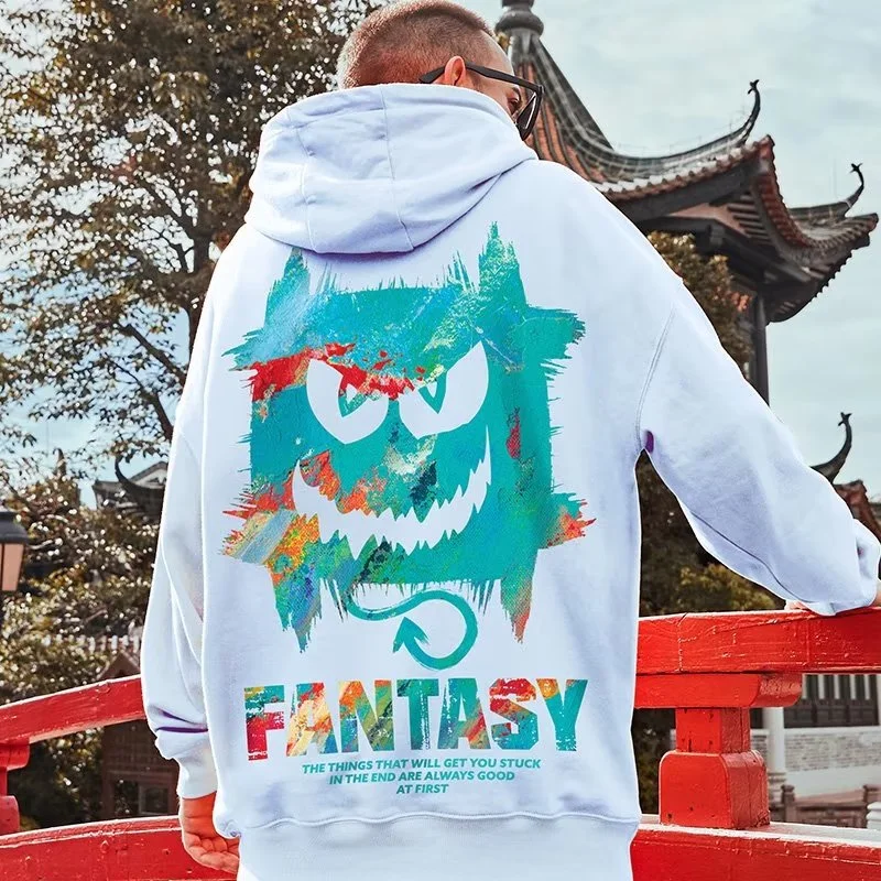 Jeseň Graffiti Devil Print Nadmerná kapucňa pre mužov Harajuku módne kapucňové mikiny grafické hip hop y2k streetwear mikina