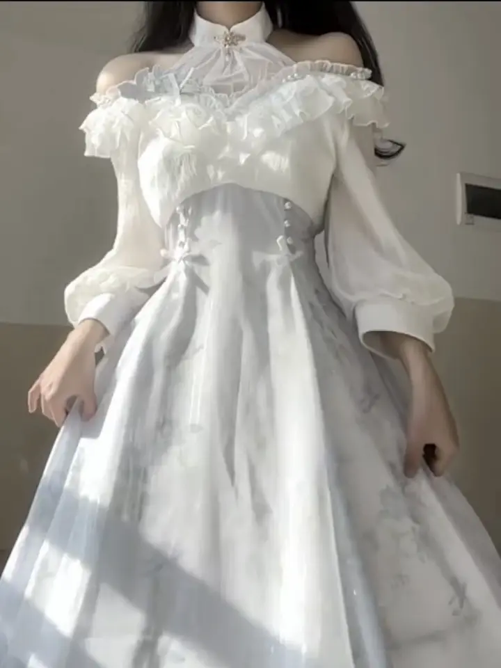 Jeseň Hanfu Dámske oblečenie vylepšené čínske štýly Han Elements tenké elegantné retro retro z chudnutia dlhé šaty pre ženy