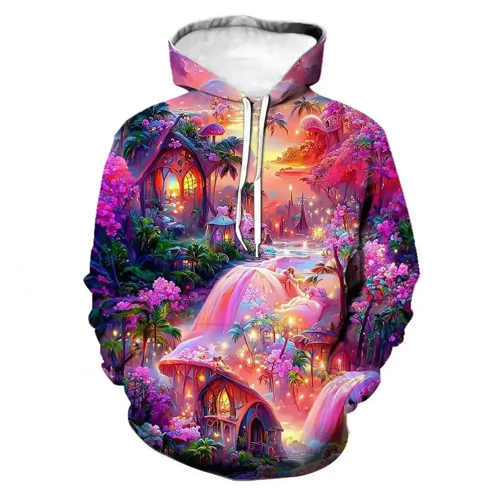 Jeseň Hoodie Jeseň New Dream Wonderland Series Pattern 3d tlačená mikina zahraničný trendy muži pullover hip hop Loose 2024 najnovšie