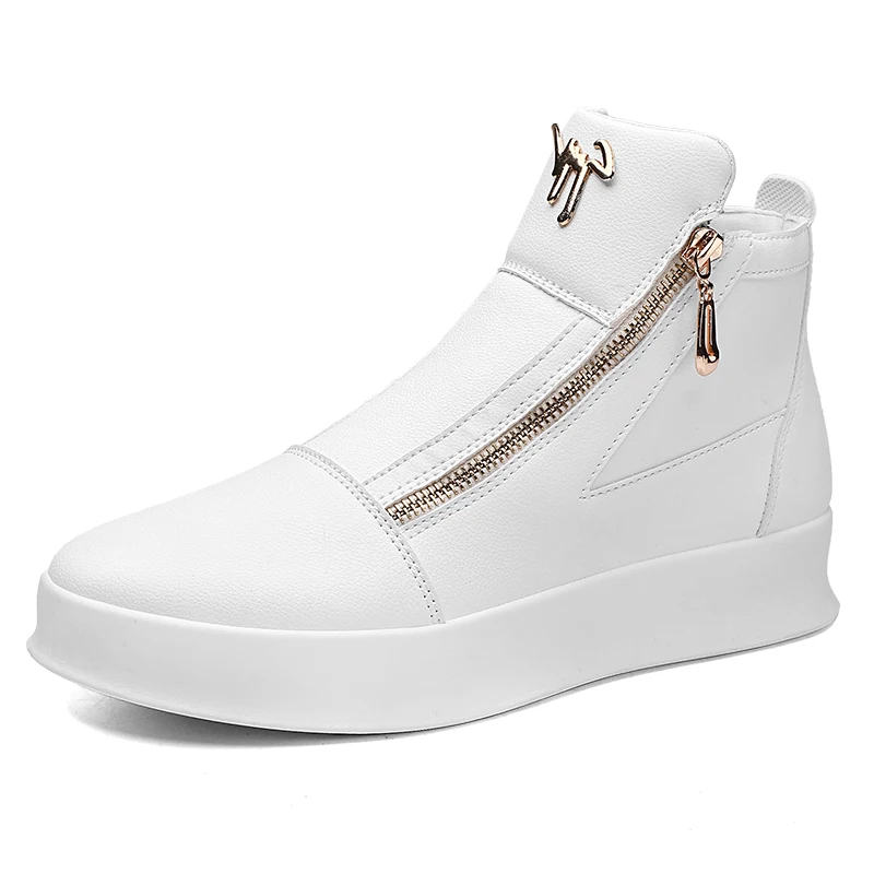 Jeseň Muži členkové topánky Vysoko rezané pevné tenisky zipsové motocykle Platform Skateboard Sport Sport Trainers Shoes Night Club Shoes