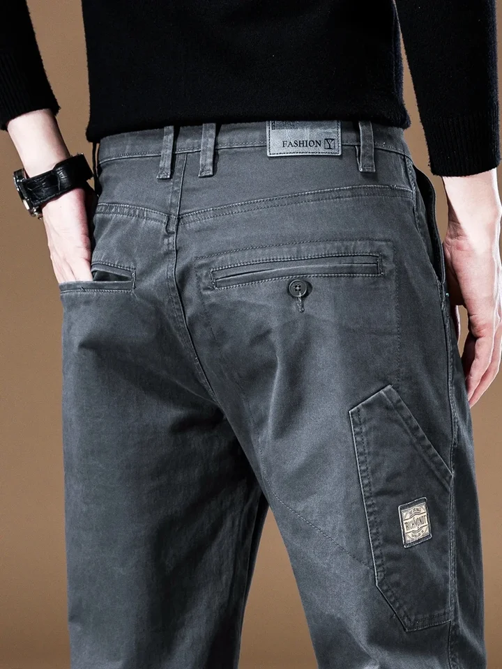 Jeseň Nová 97% bavlnená pánske nohavice na nákladné nohavice Vintage Priame zostrihovanie Pracovné nohavice Baggy Baggy Casual Značka Mužské nohavice khaki šedá