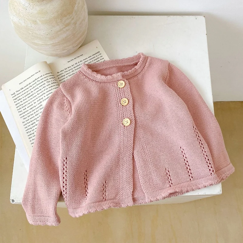Jeseň Nové detské oblečenie, 0-3 ročné dievčatko Sweet Sto Tower Cardigan Cotton Priadza pletené sveter okrúhle krk bunda