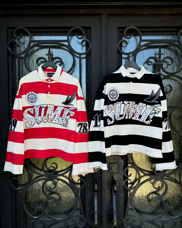 Jeseň Pohodlné jednoduché športové retro štýl kontrastné pruhované polo Sweater pár voľný stánkový golier s dlhým rukávom tričko s dlhým rukávom