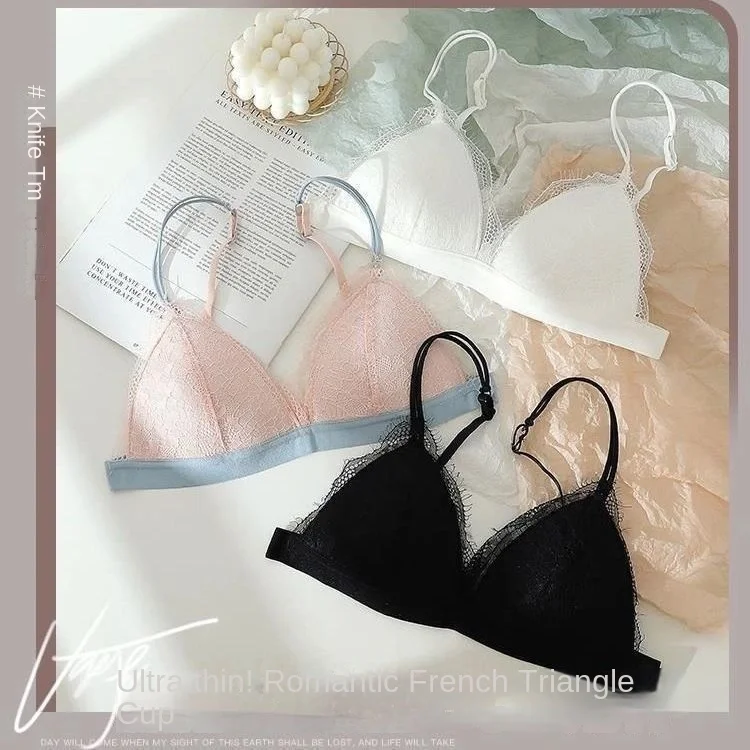 Jeseň Sexy spodná bielizeň Dámy Žiadny oceľový prsteň veľké prsia vykazujte malé ultra tenké čipky francúzske trojuholníkové poháriky podprsenka