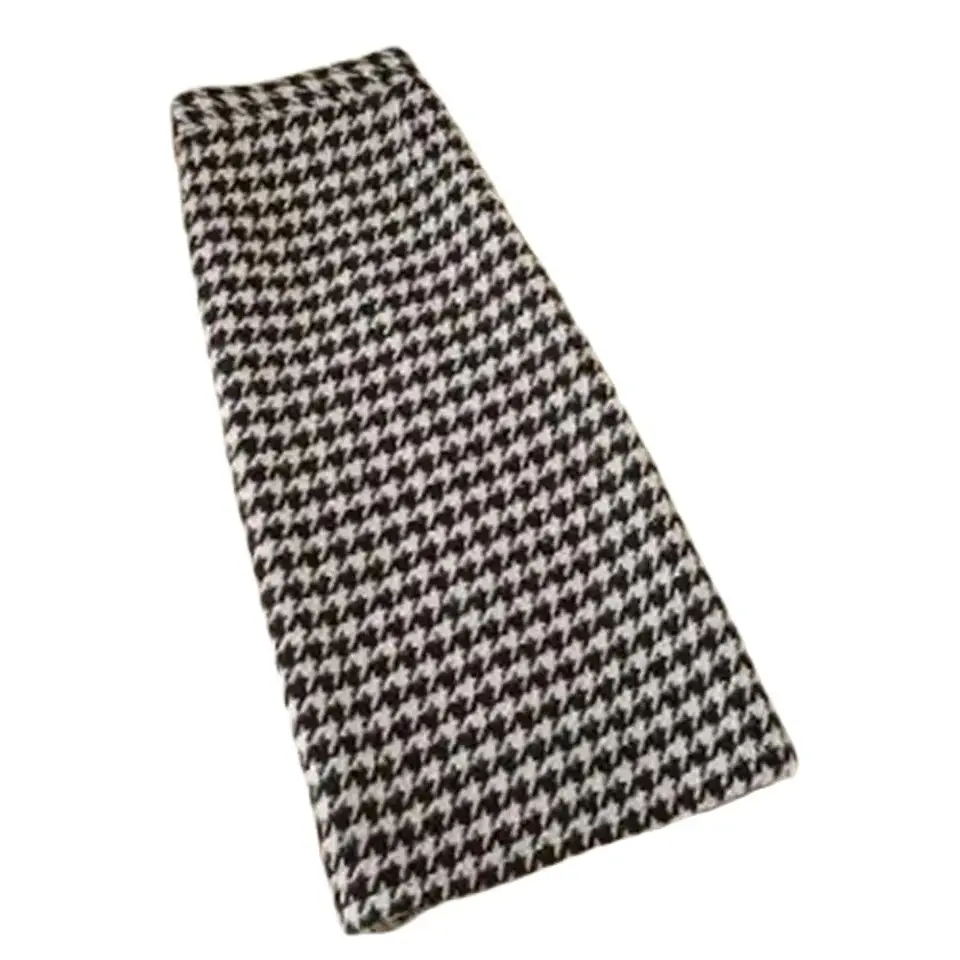 Jeseň Split Midi sukňa Peruzka sukňa Office Lady Elegantné tenké tenké tenké dámske dámske houndstooth Plaid High pás dlhé sukne A-line
