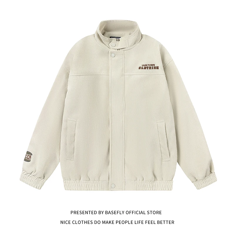 Jeseň Spring Corduroy Jednoduché pevné písmeno Vyšívacie muži baseball bombardér unisex ženy Varsity retro kabát High Street