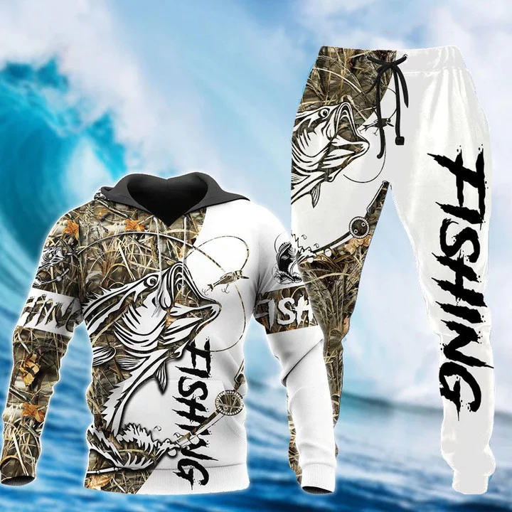 Jeseň Winter 3D tlač Boys Dievčatá Go Fishing Pattern Tracksuit Set Casual Hoodie+nohavice 2ks sady módne unisex oblečenie