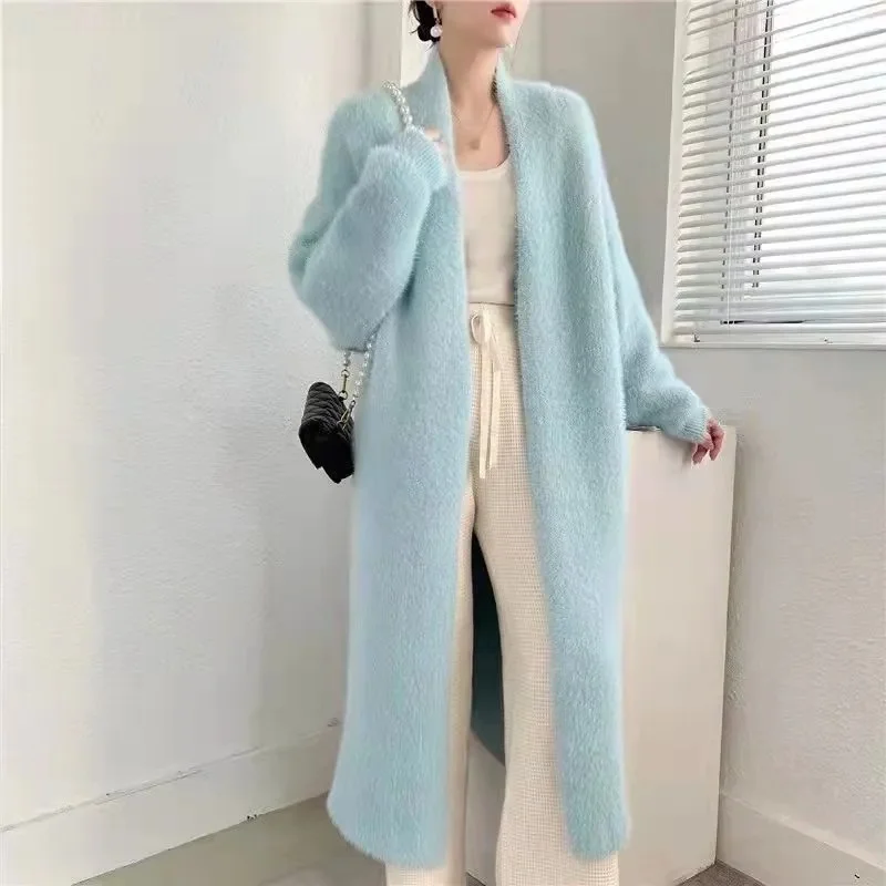 Jeseň Winter Mardigan Sweater Ženy 2024 Nové tlačidlá strednej dĺžky Sexy štíhle napodobňovanie Mink pletená kardiganová bunda ženský sveter