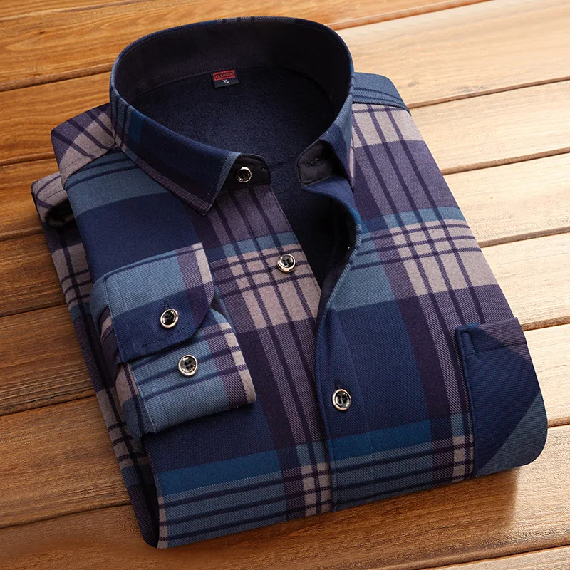 Jeseň Winter Men's Turnw-Down Plaid Plaid