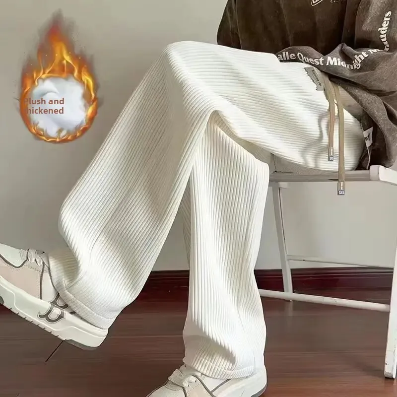 Jeseň/zima High-end Corduroy White Pánske nohavice veľkej veľkosti Športové neformálne nohavice Rovné nohy zvončeky Muž