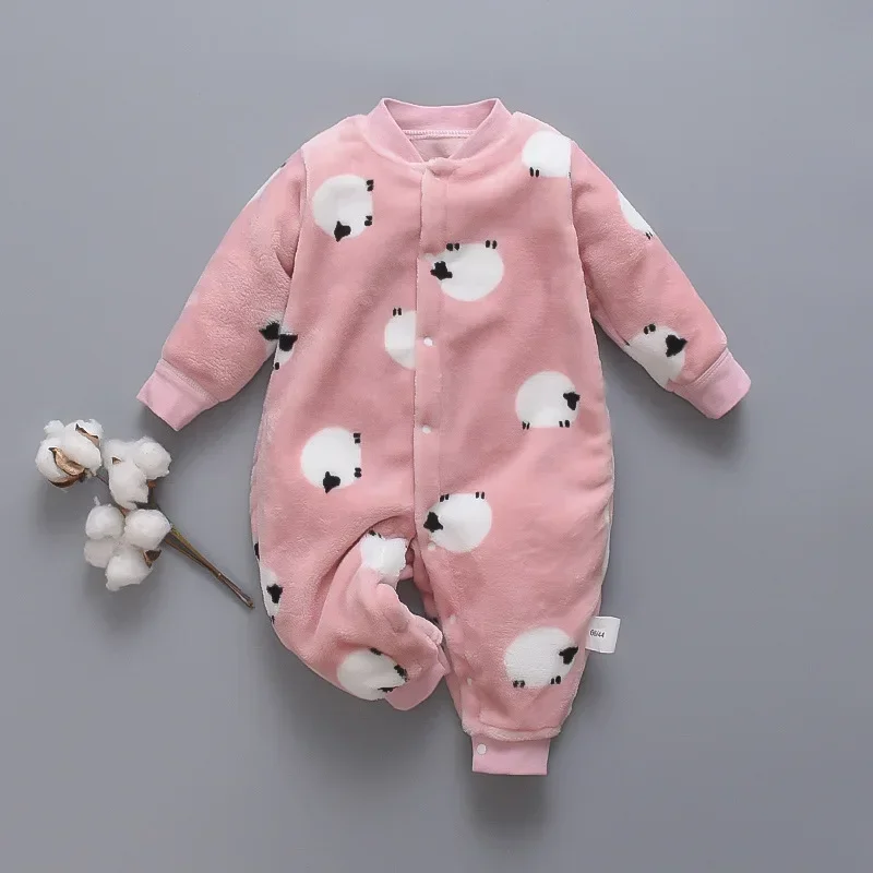Jeseň zima novorodenecké detské odevy ovce potlač, chlapče, dievča Romper teplé dieťa Soft fleece, skríningové pyžamá, pyžamá