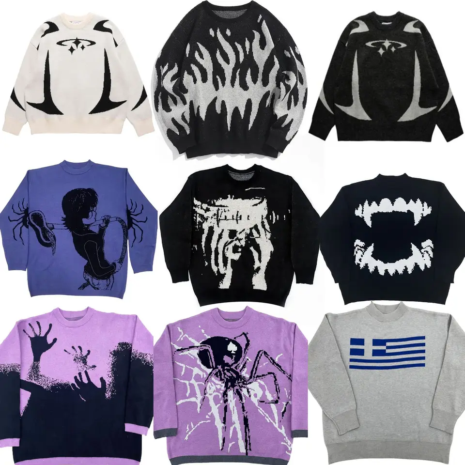 Jeseň zima pletený sveter retro módne hip hop muži Ženy pulvovery gotická hlavná ulica Y2K s dlhým rukávom Sveter Tops