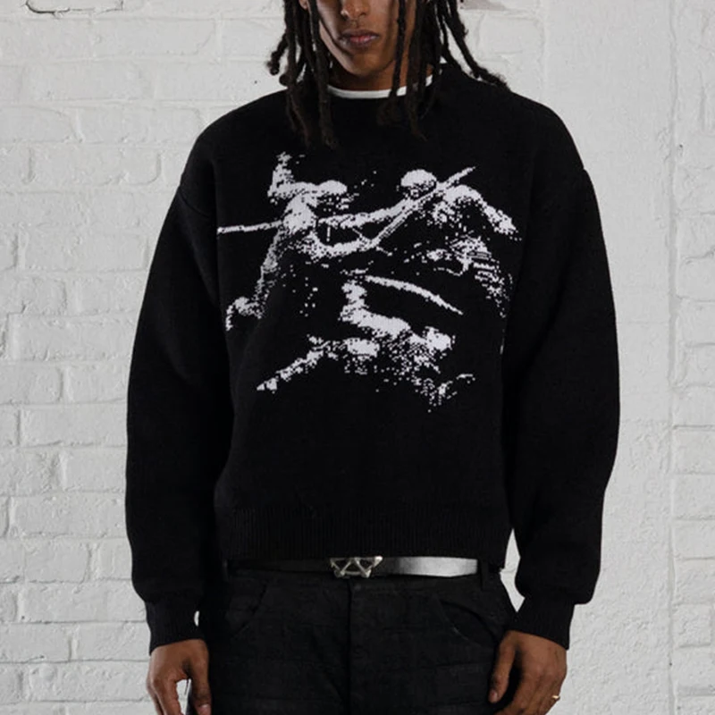 Jeseň zima populárna osobnosť Goth PatterVover Sweater Fashion Móda nových pletených mužov pullover y2k hip hop vintage svetre