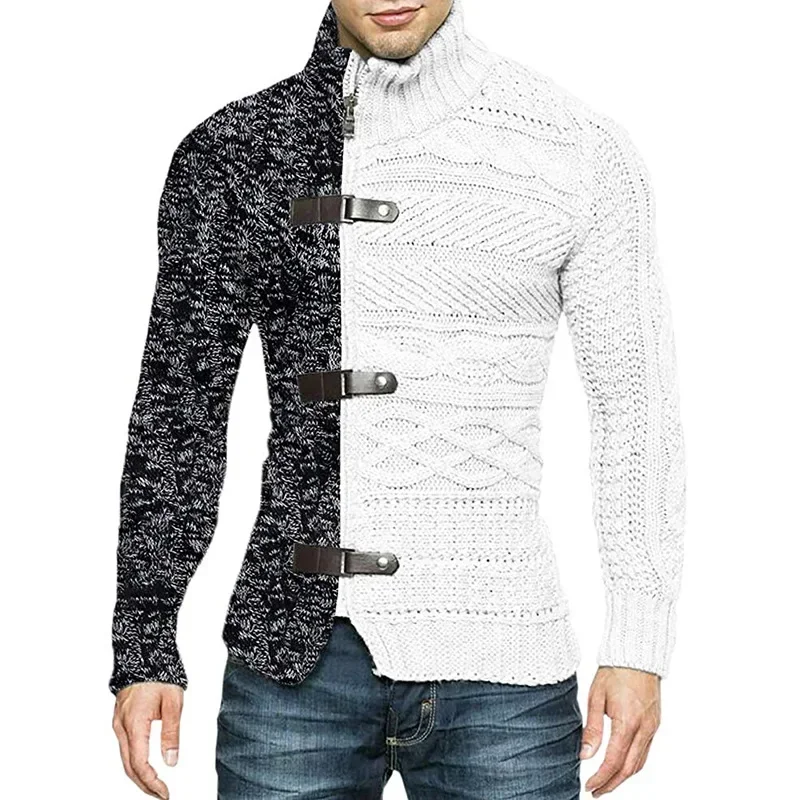 Jeseň zima pánsky sveterkotcoat patchwork rolák