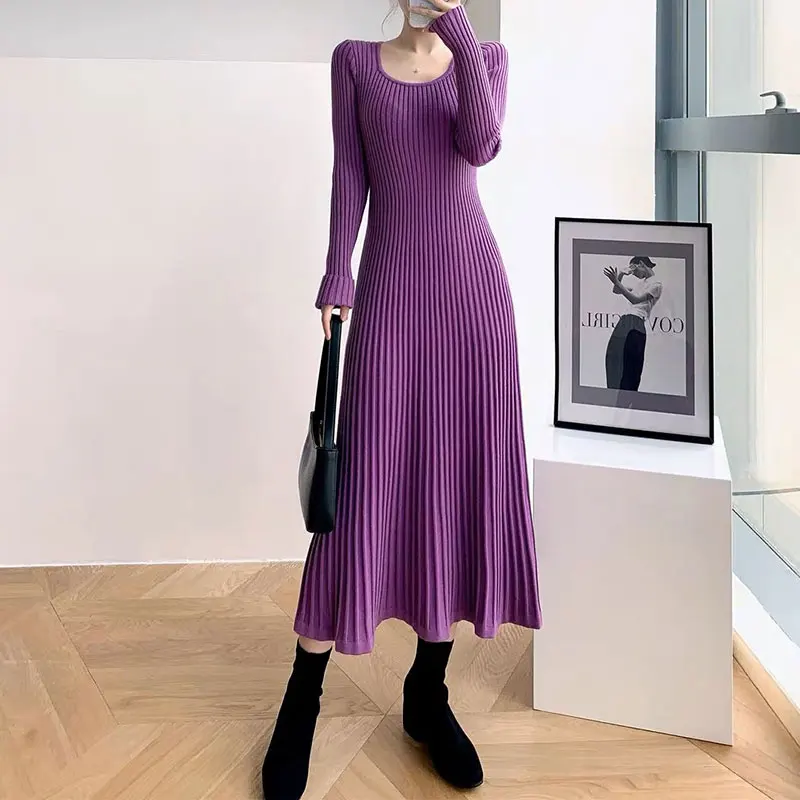 Jeseň zima Solid O krk s dlhým rukávom Jersey šaty elegantné móda harajuku ženské oblečenie voľné ležérne potenie Všetky šaty