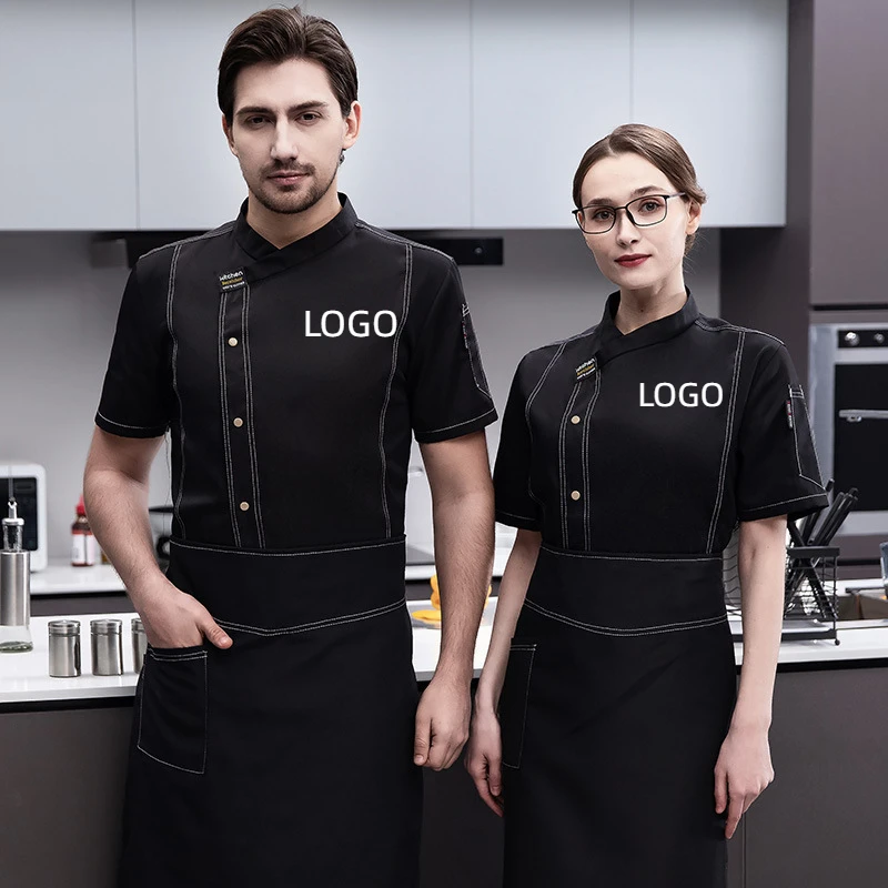 Jeseň zima stravovanie šéfkuchár Uniformné pracovné oblečenie s krátkym rukávom Vytlačené s logom pečením reštaurácie kuchynské odevy bunda