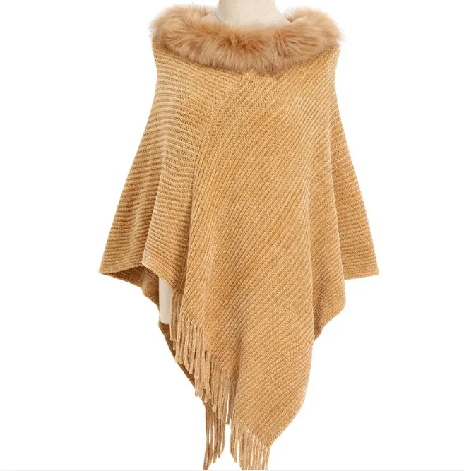 Jeseň zima teplý chenille vlnený obojok plášťový dámsky veľký monochromatický pullover pletený pletený šál dievčenský kabát