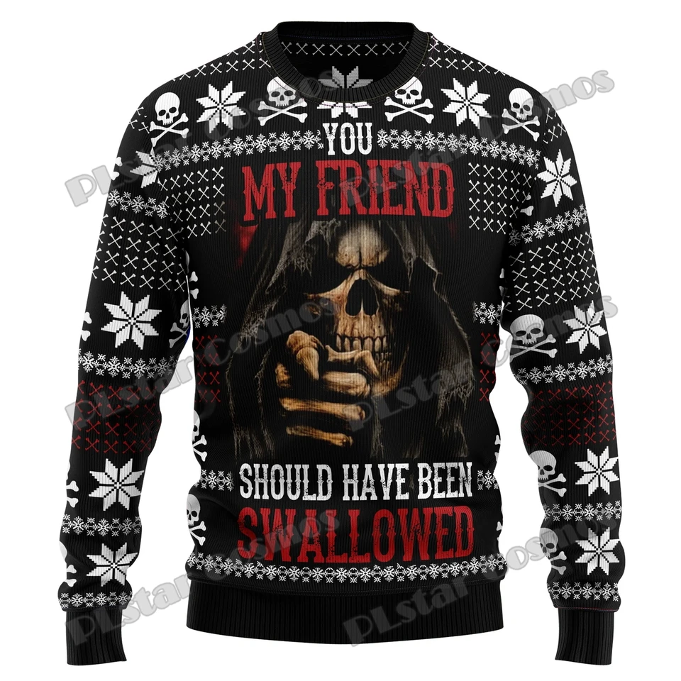Jeseň zima unisex príležitostné pletené pulloverové sveter lebka a Grim Reaper Vianoce 3D tlačené pánske škaredé vianočný sveter kmy16