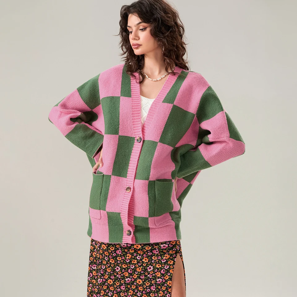 Jeseň zima vintage pids plknuté dlhé sveter dámsky dlhý rukáv v krku gombík dole sveter coats cast cittWears