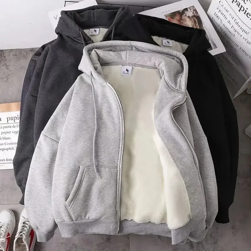 Jeseň/zima Zhruba fleecu-lemovaná pánska bunda Mikina uvoľnená Fit Fit Teplo Študent Trendy Pár Kórejská verzia Kórejská verzia