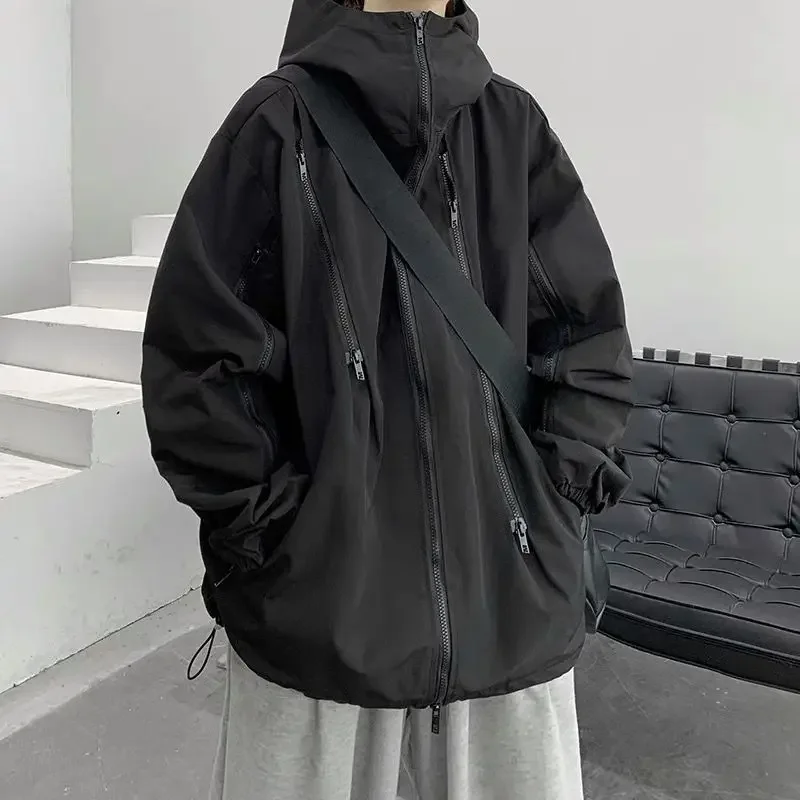 Jeseň/zima čierna samuraj americká štýl Trendy Brand Men's Loose Fit Jacket Hooded Workwear Casy Clothing