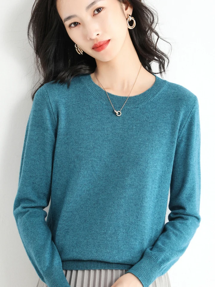 Jeseň zima Ženy O-krk vlnený sveter s dlhým rukávom Pullover Basic least least merino vlnené pletie