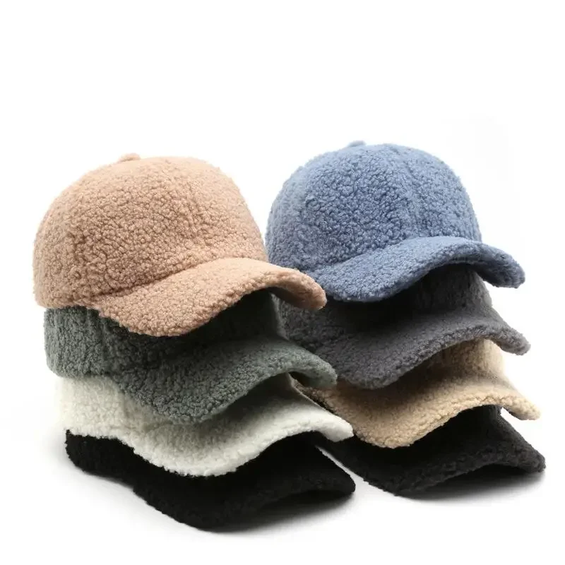 Jeseň zimná baseballová čiapka Ženy umelé jahňacie klobúky udržiavajte teplé čiapky plyšové baseballové čiapky Spring baseball cap Solid Sunshade
