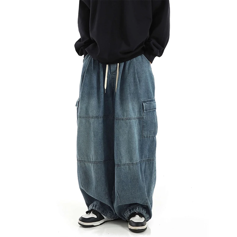 Jeseň zimná hip hop y2k voľné džínsy Men Men Street Trend Trend módne vreckové džínsové nohavice mužské historické patchwork nohavice