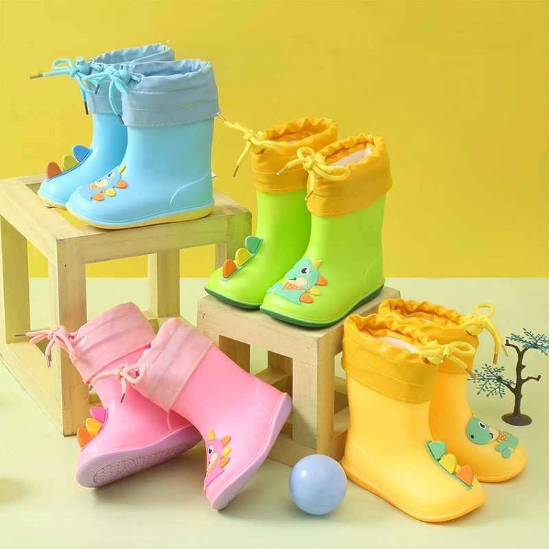 Jeseň Zimné deti Dažďové topánky Teplé plyšové vodotesné detské dažďové topánky Dievčatá Dievčatá Dievčatá Gumové topánky Soft Snow topánky PVC