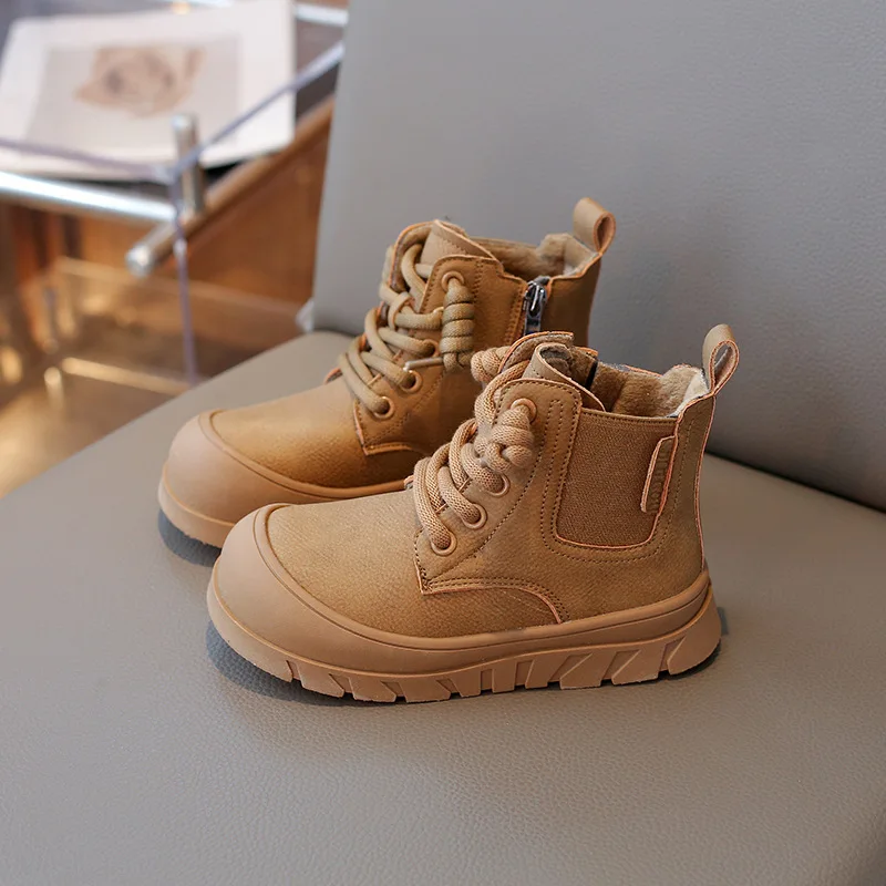 Jeseň zimné detské topánky Boys Boys Lace-Up členok Snow Boots Fashion Design Dievča