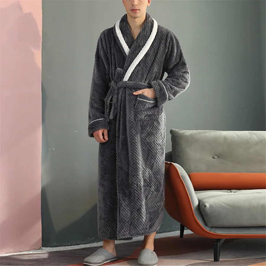 Jeseň zimné muži kúpeľne rúcho husté teplé flanel dlhé županu Pánske pohodlné rúcho Kimono Sleepwear