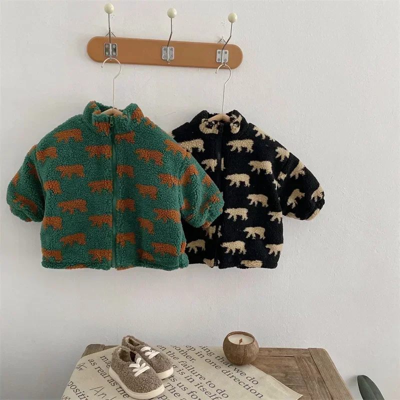 Jeseň zimný chlapec deti fleece zahusťuje teplý kabát retro dievča dieťa Čalúnené bavlnené topánky s dlhým rukávom Kid plus zamatová neformálna bunda