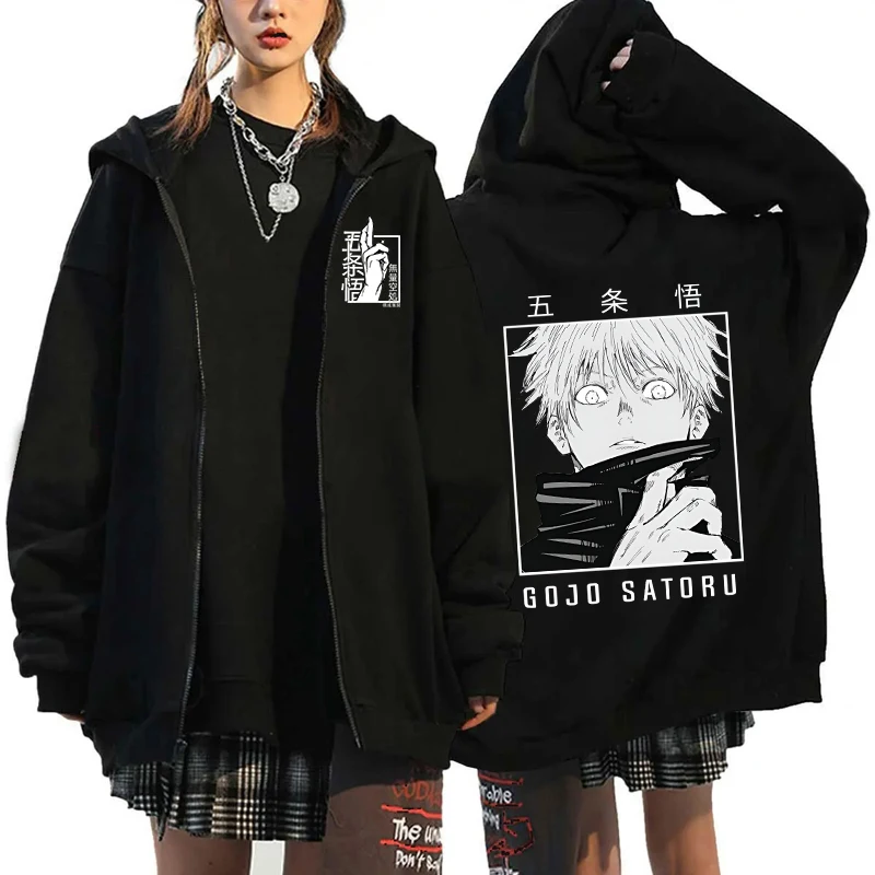 Jeseň Zip -up bunda Anime Satoru gojo tlač harajuku unisex príležitostné oblečenie zips na zips.