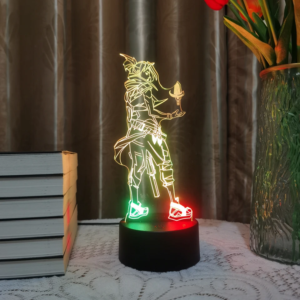 Jett Valerant Game figure akrylová doska Svetlá základňa pre detskú domácu izbu Nočné svetlo anime LED LED LIMP 3D LAMP vianočné dekorácie darček Reyna
