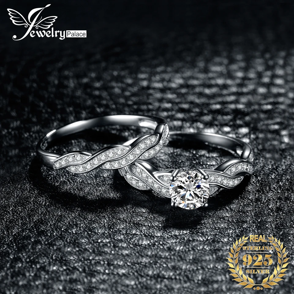Jewelrypalace 1.5ct Infinity Wedding Band zásnubný prsteň sada kubických zirkónia sumulovaná diamantová láska uzol prsteň pre ženy