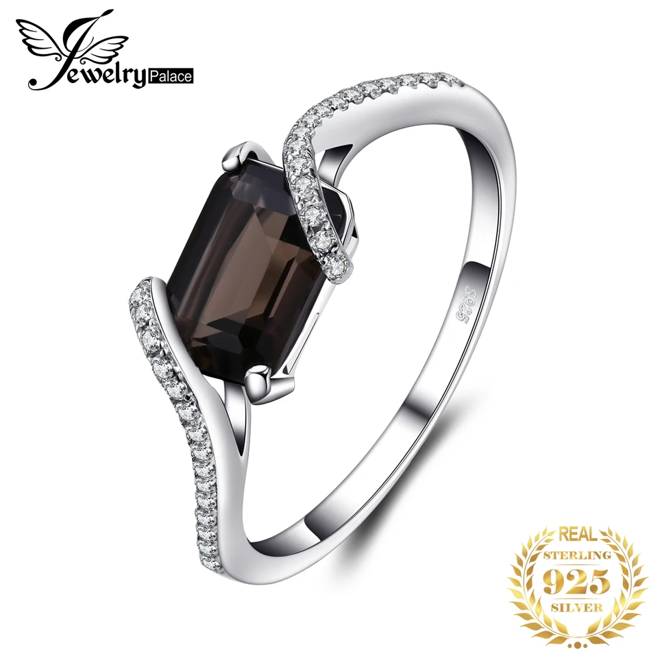 Jewelrypalace 1.7ct Emerald Cut Originálny dymový kremeň 925 Sterling Silver Ring for Woman Svadobné zásnubné drahokamy šperky