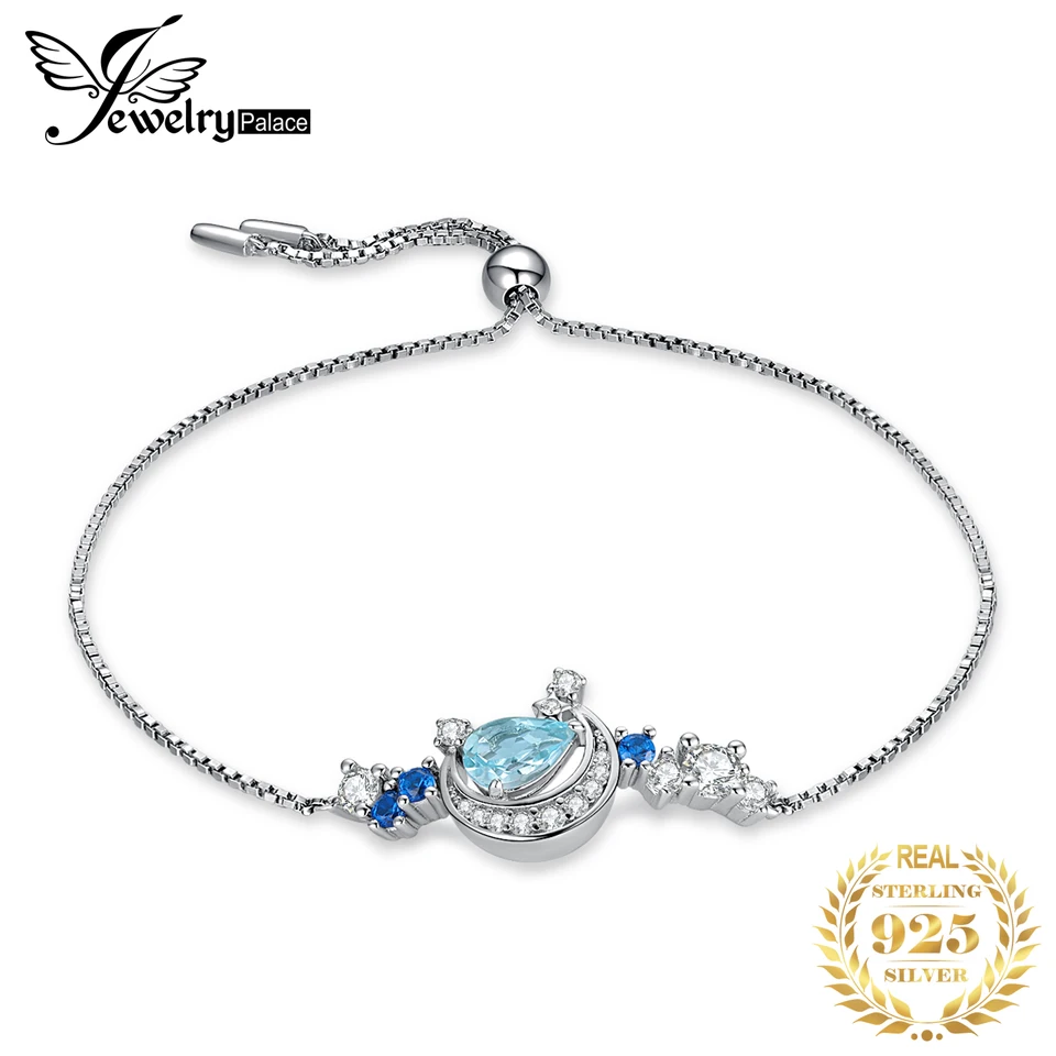 Jewelrypalace New Arrival Moon Star Originálny obloha Blue Topaz vytvoril Sapphire 925 Sterling Silver nastaviteľný náramok pre ženy