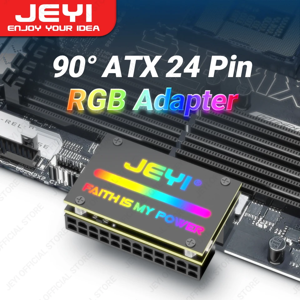 Jeyi ATX 24pin 90 ° RGB adaptér, 18 svetelných režimov žien až 24pin Muž 90 stupňov základného adaptéra pre stolné počítače Dodávky PC